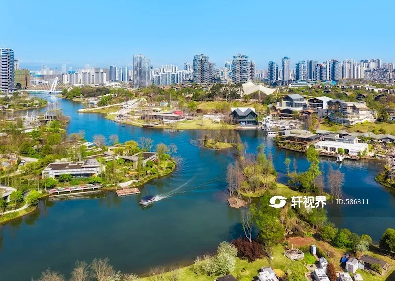成都天府新区麓湖水城景区航拍图